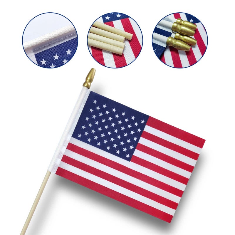 Hocis 50 Packs Small American Flags on Stick American Flags for Outside 4x6 Mini American Flags/Small US Flags/USA flag 4th of July Decorations Outdoor Fourth of July Decorations for Home Memorial Day Decor - Image 3